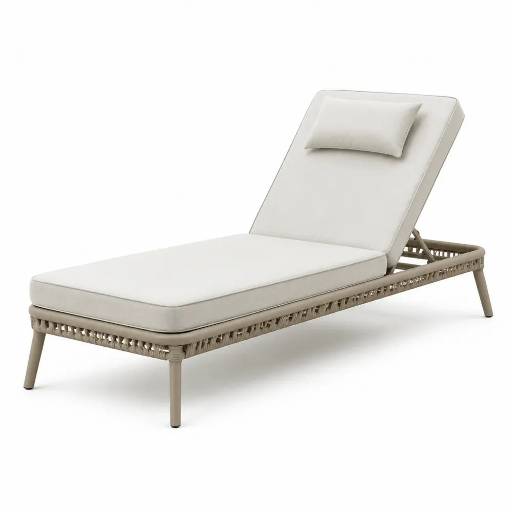 Gartenliege Sonnenliege verstellbare Rückenlehne Aluminiumgestell PE Polyethylen Seilgeflecht Polyester Kissen Beige 200 cm