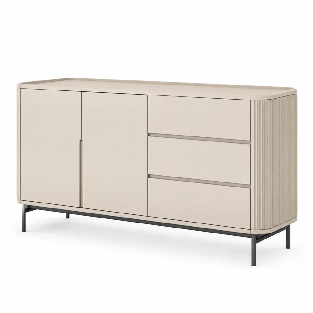 Sideboard mit Türen und Schubladen MDF Holzwerkstoff Cremeweiß Metallgestell Schwarz 160 cm x 40 cm x 80 cm