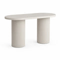 Esstisch oval MDF Holzwerkstoff PU Lack Cremeweiß zwei Säulenfuß geriffelt 160 x 80 x 75 cm