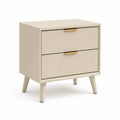 Nachttisch 2 Schubladen Holzwerkstoff MDF Lamellenfront Metallgriffe Beige rechteckig konische Holzbeine