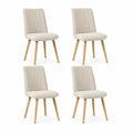 Esszimmerstühle 4er Set 45 cm x 55 cm x 85 cm Polsterstuhl Beige Naturholz rechteckig Holzbeine gepolstert