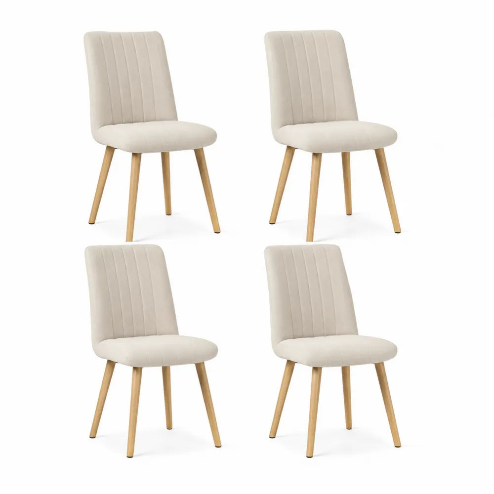 Esszimmerstühle 4er Set 45 cm x 55 cm x 85 cm Polsterstuhl Beige Naturholz rechteckig Holzbeine gepolstert