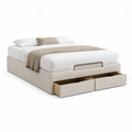 Stauraumbett 160 cm x 200 cm Polsterbett mit 2 Schubladen MDF Holzwerkstoff Beige Creme Bettgestell ohne Kopfteilregal