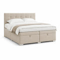 Polsterbett Doppelbett 180 x 200 cm Beige Polyester Mikrofaser mit Stauraumschubladen rechteckig gepolstert mit Kopfteil