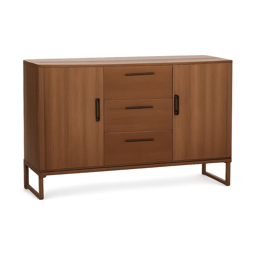 Sideboard mit Türen und Schubladen Holzwerkstoff Nussbaumoptik Schwarz Metallfüße 160 cm x 40 cm x 80 cm