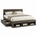 Stauraumbett Doppelbett 160 x 200 cm Braun Holzwerkstoff mit Schubladen und offenen Regalfächern Bettgestell rechteckig