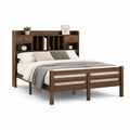Stauraumbett 160 cm x 200 cm Bettgestell mit Kopfteilregal und 2 Schubladen MDF Holzwerkstoff Walnussoptik Braun