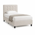 Polsterbett Einzelbett 90 x 200 cm Beige Stoff mit Knopfsteppung rechteckiges Kopfteil schwarzes Bettgestell ohne Stauraum