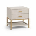 Nachttisch 50 x 40 x 55 cm 2 Schubladen mit Ablagefach Cremebeige Gold Metallrahmen rechteckig