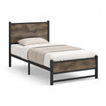 Metallbett Bettgestell 90 x 200 cm mit Kopf- und Fußteil Holzdekor Schwarz Stahlrahmen Holzoptik