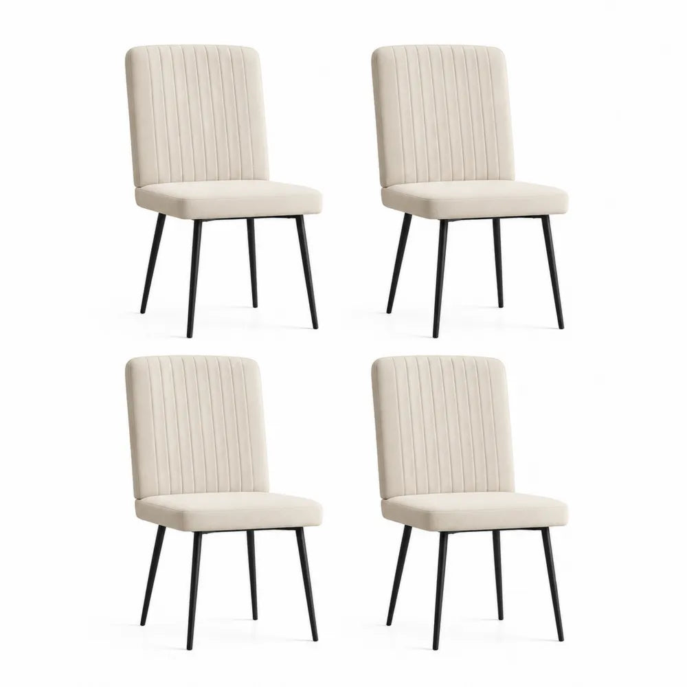 Esszimmerstuhl Set 4 Stück gepolstert Stoff Rückenlehne Metallbeine Beige Schwarz 45 x 55 x 88 cm