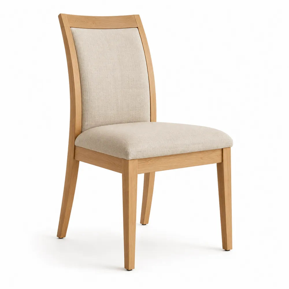 Esszimmerstuhl gepolstert Holz Naturholz Beige Stoffbezug rechteckig